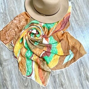 Artisan watercolour SILK boho scarf/wrap/head wrap w southwestern vibe